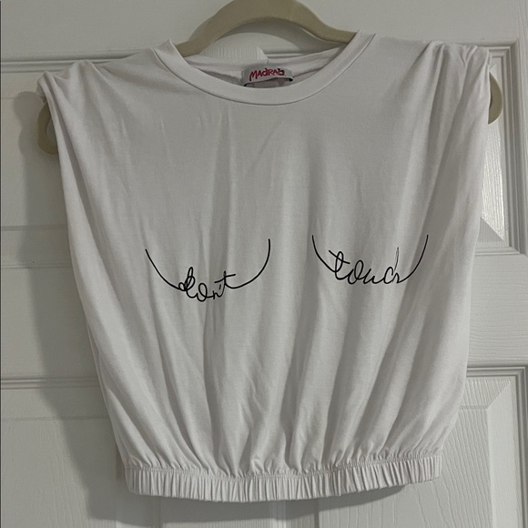 Madrag Tops - MadRags White 'Don't Touch' Graphic Crop Tee